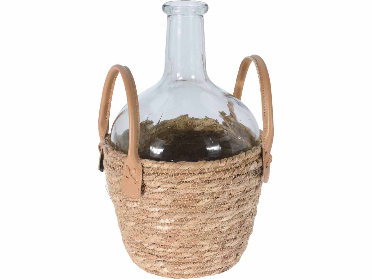 Vaso vetro in cesta paglia 31cm nb1403220