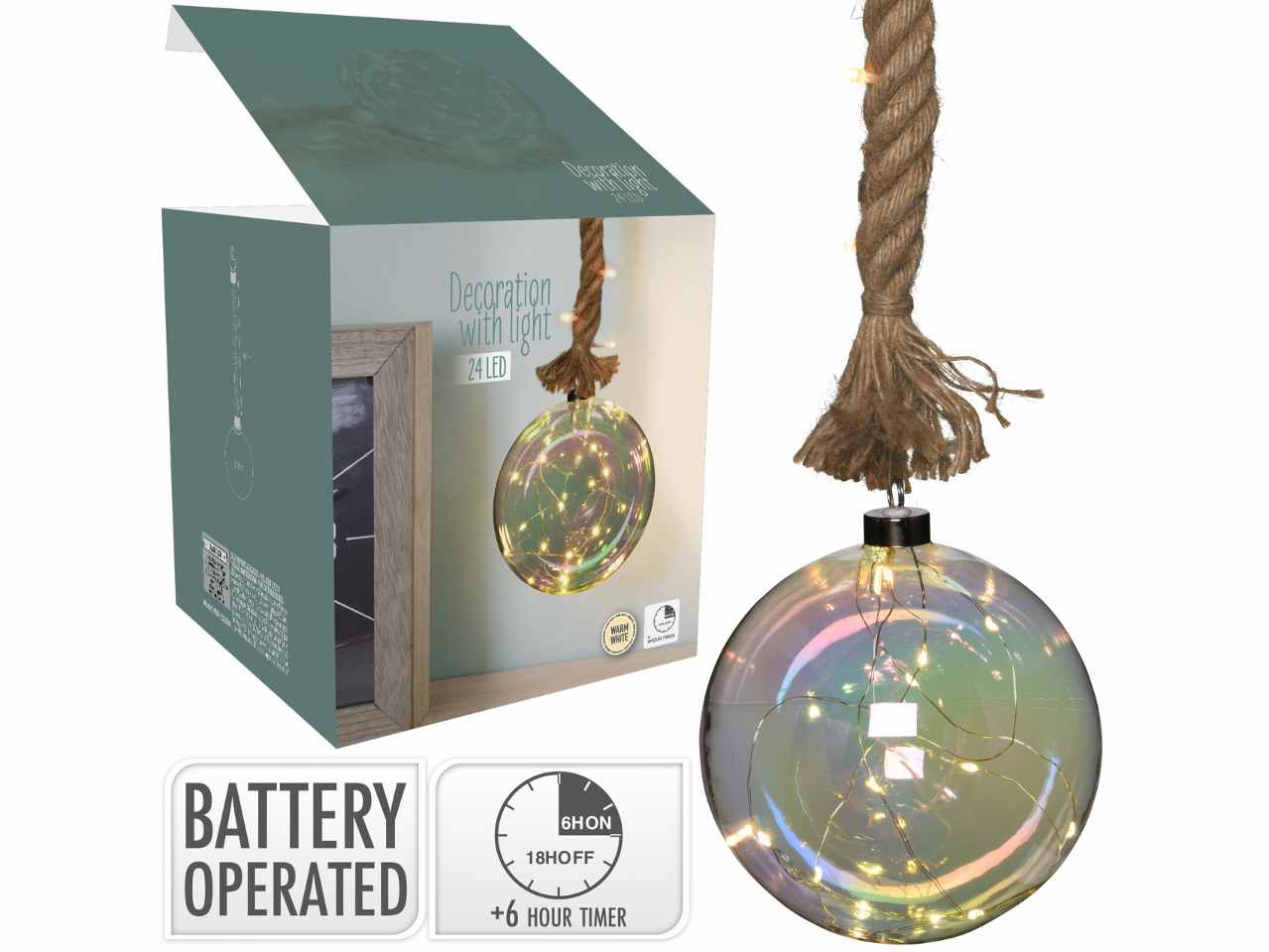 Sfera vetro 15cm con 24led bianco caldo e abr522580