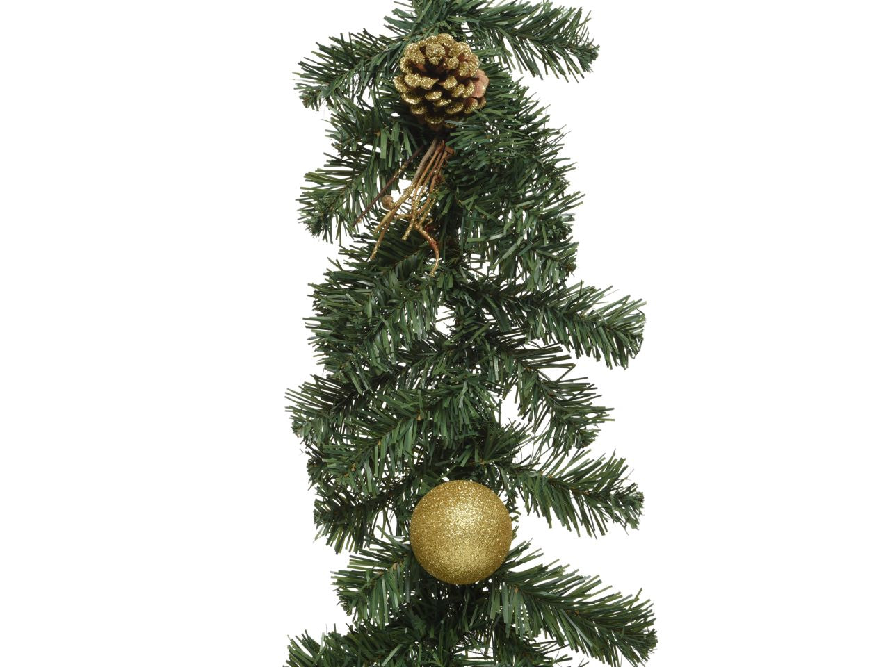 Ghirlanda con pallina di natale e pigna glitterata per uso interno colore verde oro misura lun.180cmd.23cm