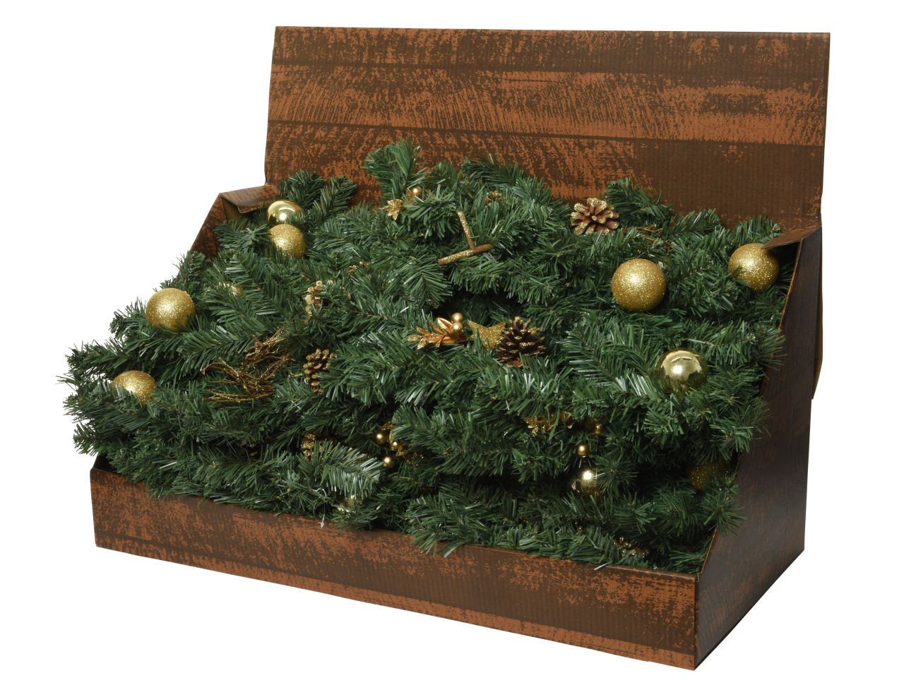 Ghirlanda con pallina di natale e pigna glitterata per uso interno colore verde oro misura lun.180cmd.23cm