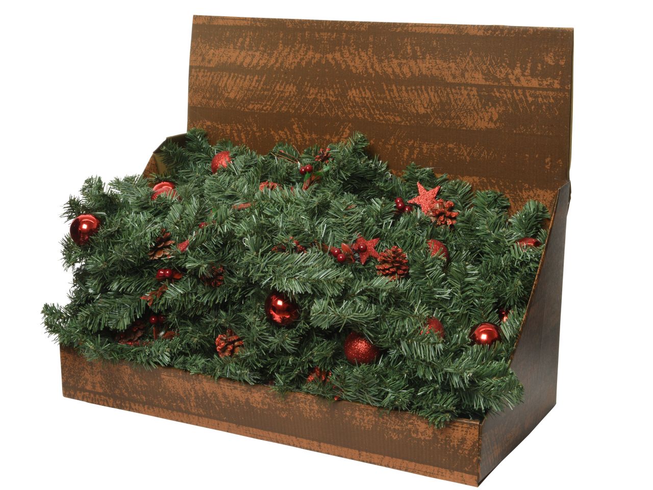 Ghirlanda con pallina di natale e pigna glitterata per uso interno colore verde e rosso misura lun.180cmd.23cm