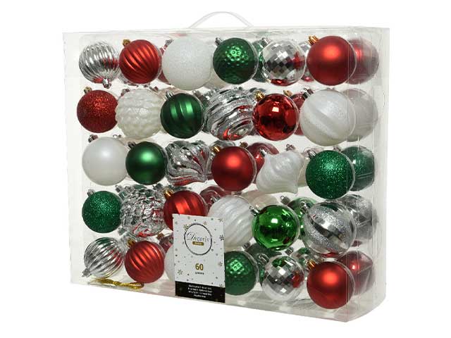 palline natalizie assortiti diametro 7cm - 60 pezzi