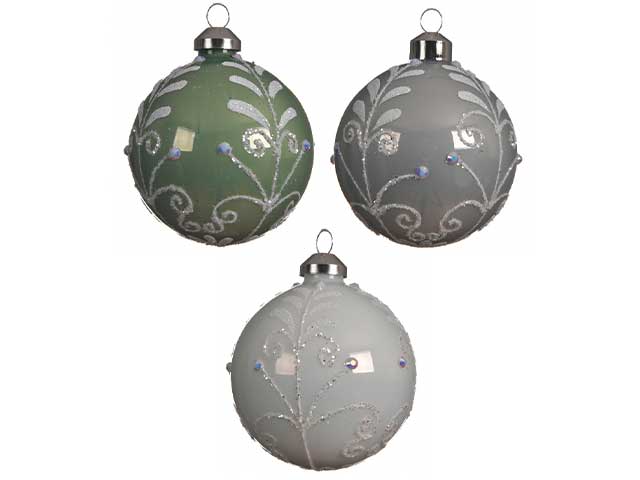 palline natalizie con rami glitter glitterato in vetro diametro 8cm