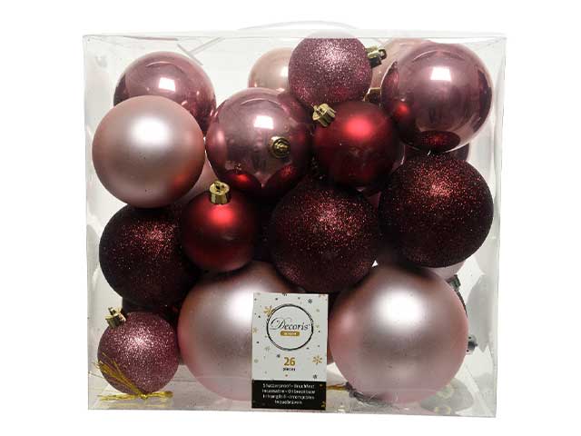 palline natalizie assortiti diametro 8cm - 26 pezzi