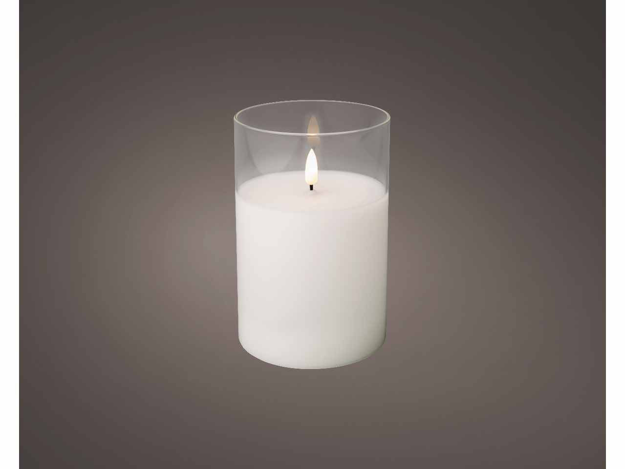 Candela led bianco caldo in barattolo di vetro 15xd.10cm con funzionamento a batteria, uso interno