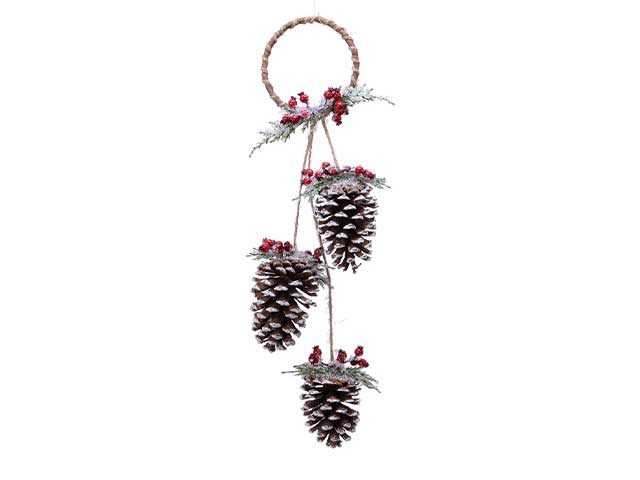 pendente natalizio pigna con bacche 13x60cm