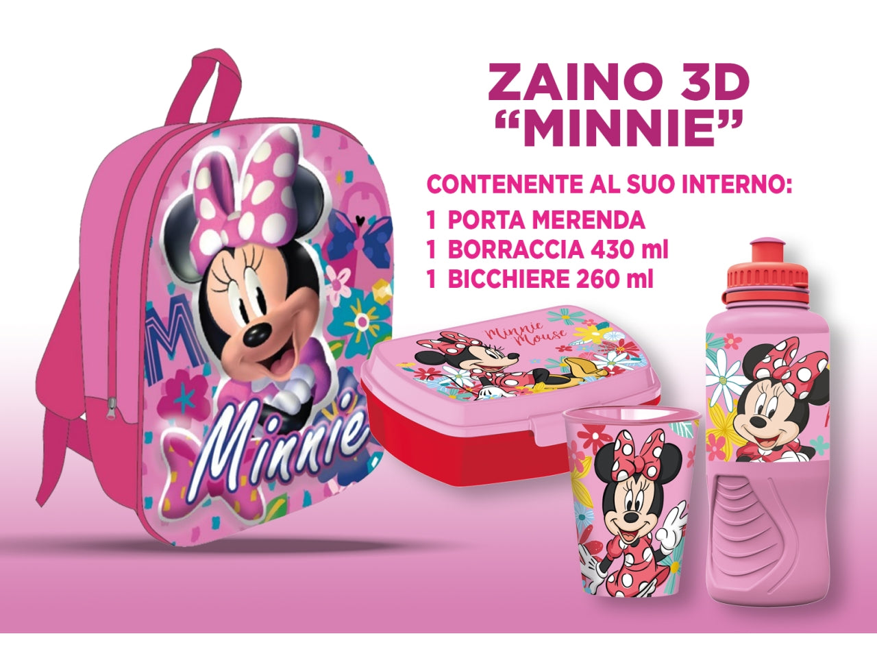 Zainetto minnie 3d misura 30cm con accessori