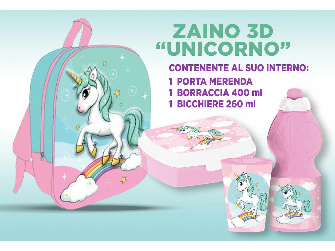 Unicorno zainetto 3d con accessori