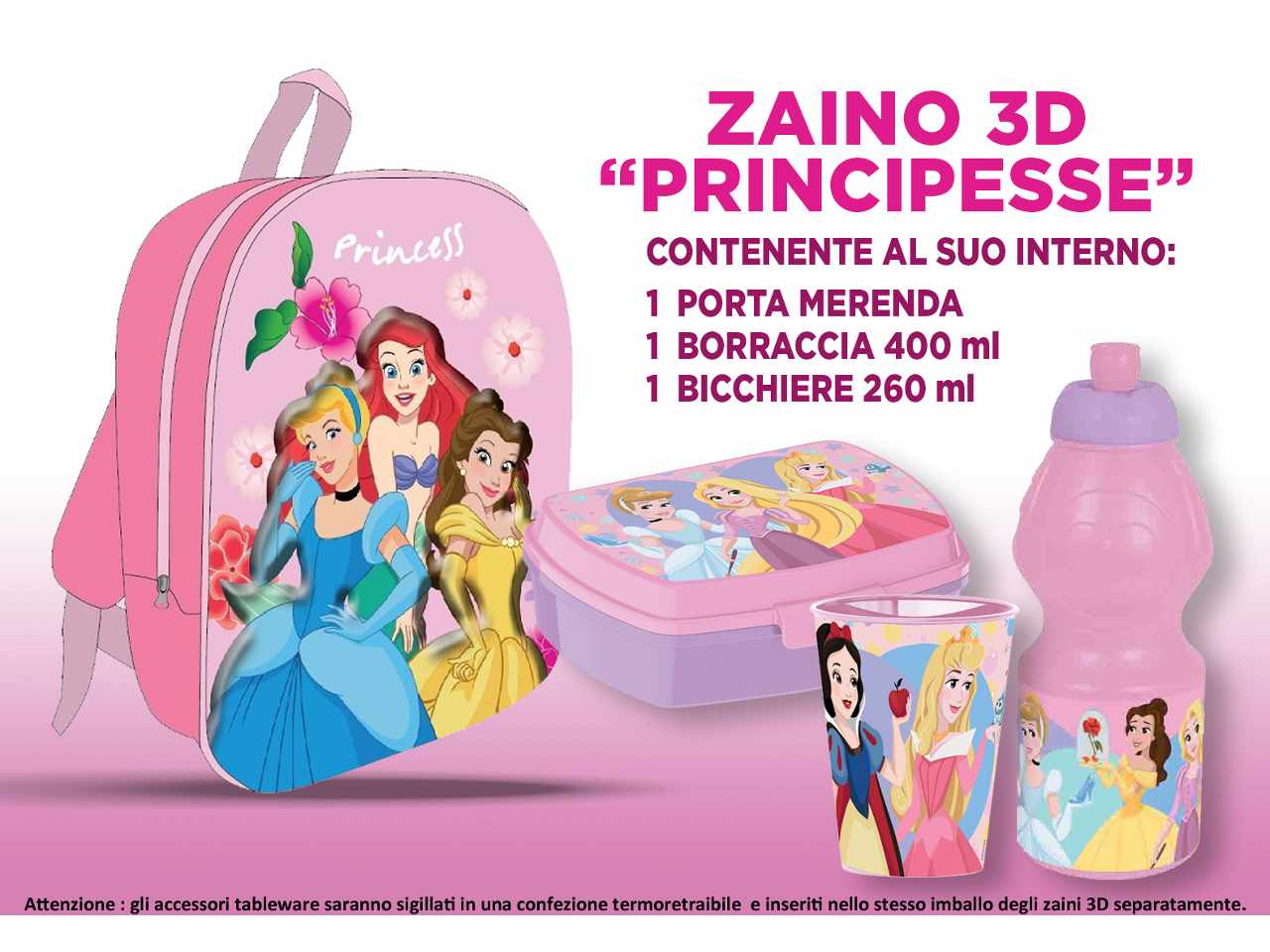 Principesse zainetto 3d con accessori
