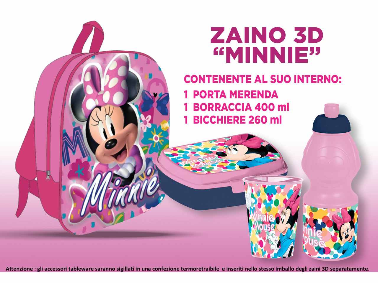 Minnie zainetto 3d con accessori