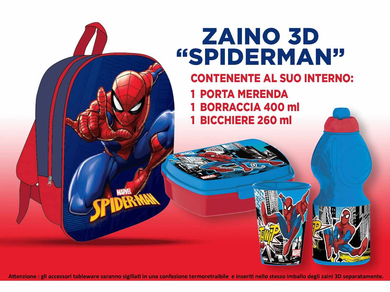 Spiderman zainetto 3d con accessori
