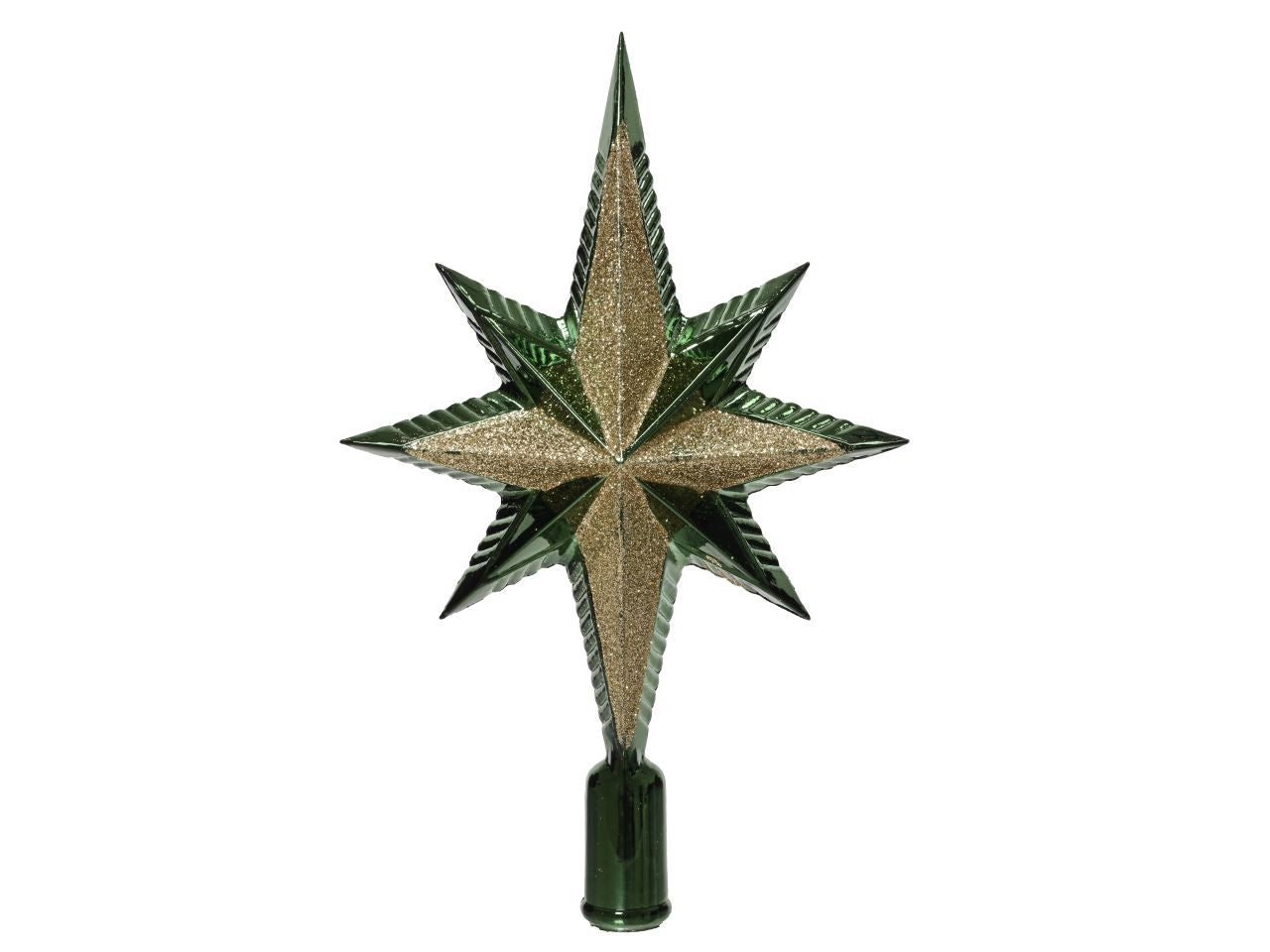 Puntale infrangibile glitterato colore verde pino misura lun.6.5cm x lar.14.5cm x alt.25.5cm