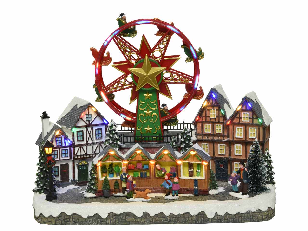 Giostrina con scenario natalizio, ruota panoramica e micro led in plastica 21x40x31cm uso interno