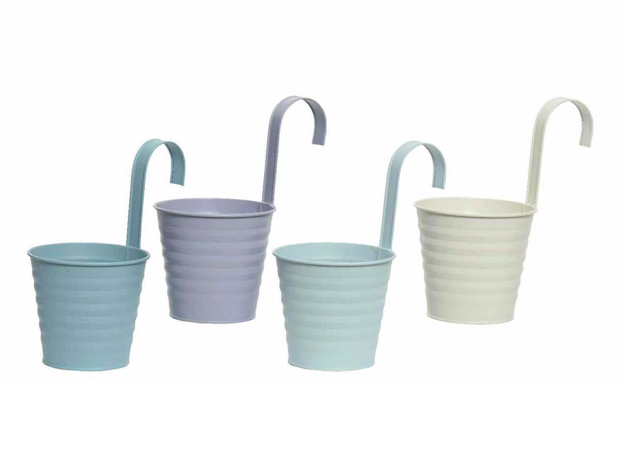 Fioriera decorativa zincata con manico per sospensione uso interno ed esterno resistente all'acqua d.14xh.24cm