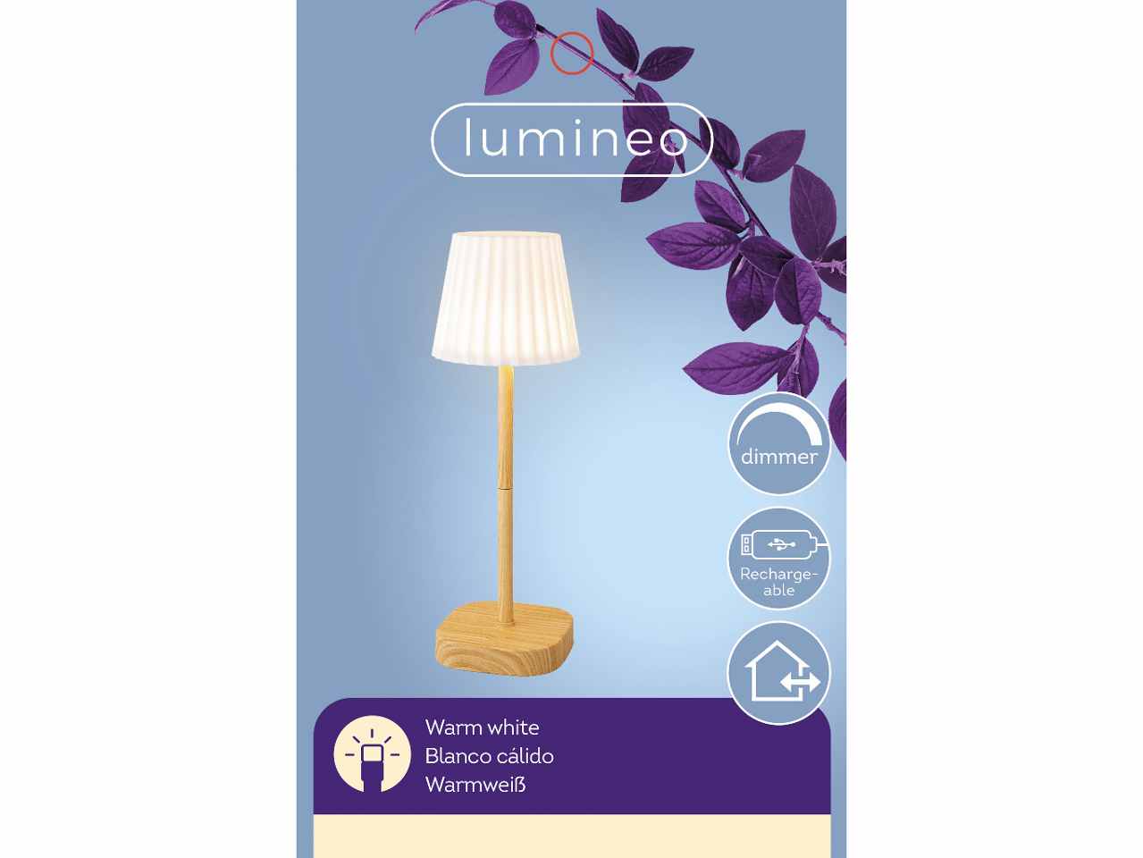 Lampada da tavolo a led bianco caldo in plastica cavo da 100cm alimentazione usb batteria 14500 li-ion 400mah colore naturale d.12xh.34.5cm