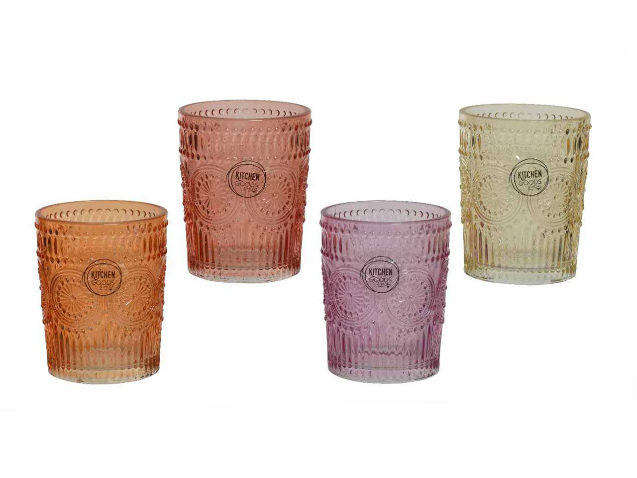 Bicchiere per acqua trasparente per alimenti 4 colori assortiti d.8xh.10cm