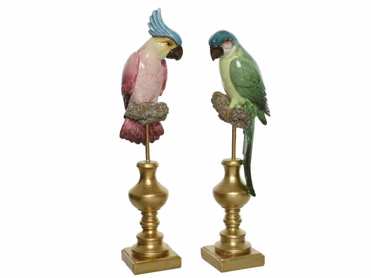 Pappagallo decorativo in poliresina fatto a mano per uso interno 2 assortimenti 7x9.5xh.31.5cm - 7x9xh.29cm