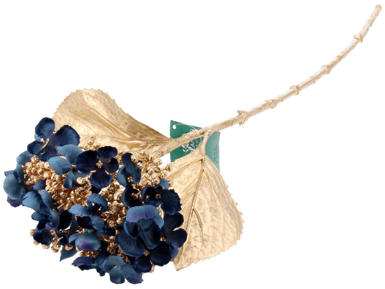 Ortensia e foglie oro 19x15x67cm blu