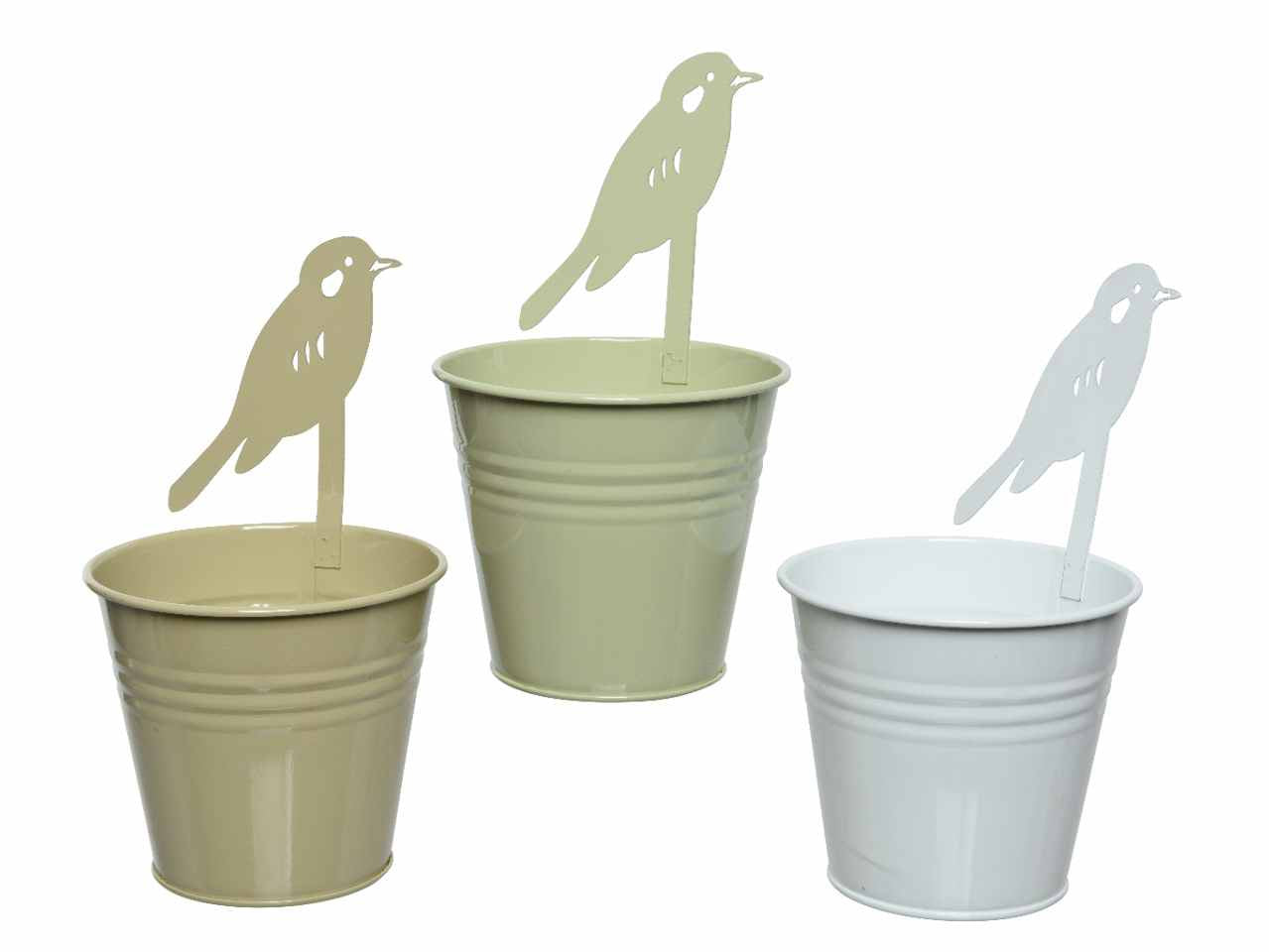 Vaso in latta h.10cm c/uccello  851134