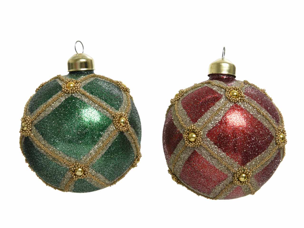 Sfera in vetro con glitter d.8cm nei colori rosso e verde
