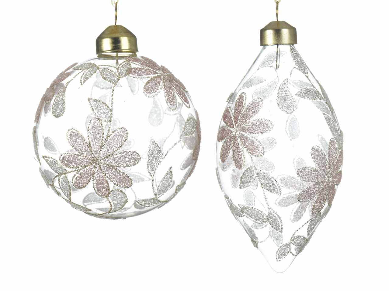 Sfera con decorazioni floreali glitterate d.8cm