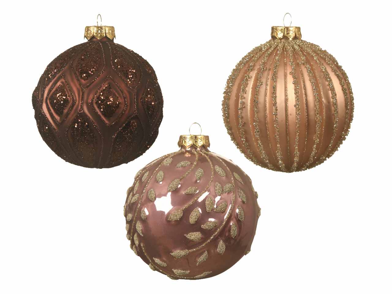 Sfere in vetro opaco e lucido d.10cm con glitter e cristalli d.10cm rosa