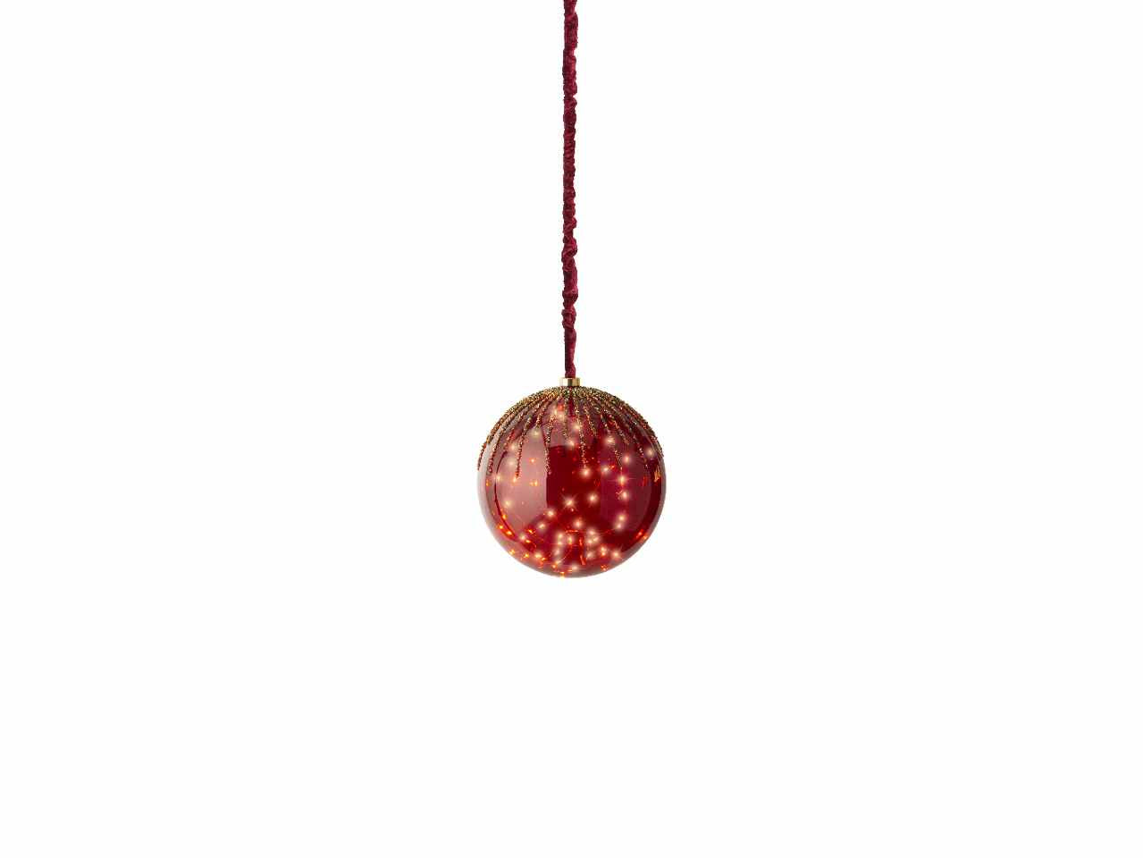 Sfera con microled bianco caldo d.25cm oro con funzionamento a batteria e uso interno da appendere