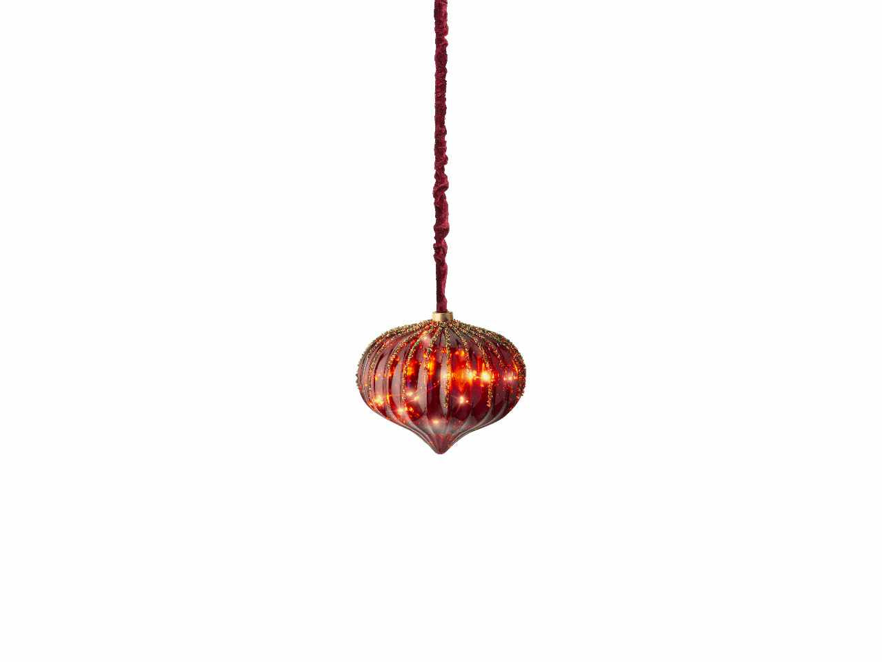 Sfera con microled bianco caldo 21xd.20cm rosso con funzionamento a batteria e uso interno da appendere