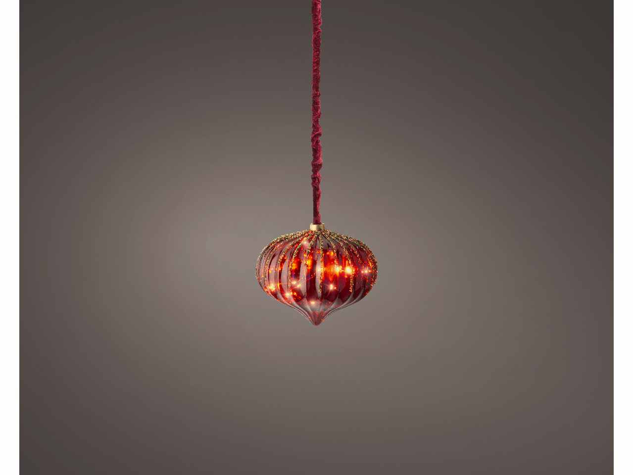 Sfera con microled bianco caldo 21xd.20cm rosso con funzionamento a batteria e uso interno da appendere
