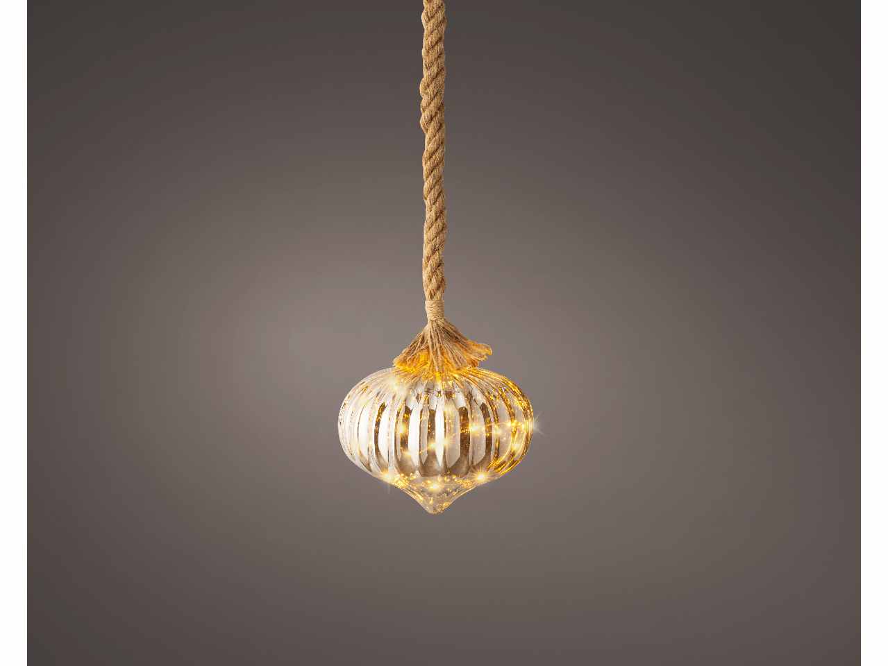 Sfera con microled bianco caldo 21xd.20cm oro con funzionamento a batteria e uso interno da appendere