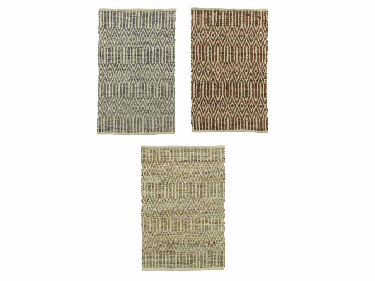 Tappeto rettangolare intrecciato fatto a mano per uso interno 3 colori assortiti 60xh.0.5cm
