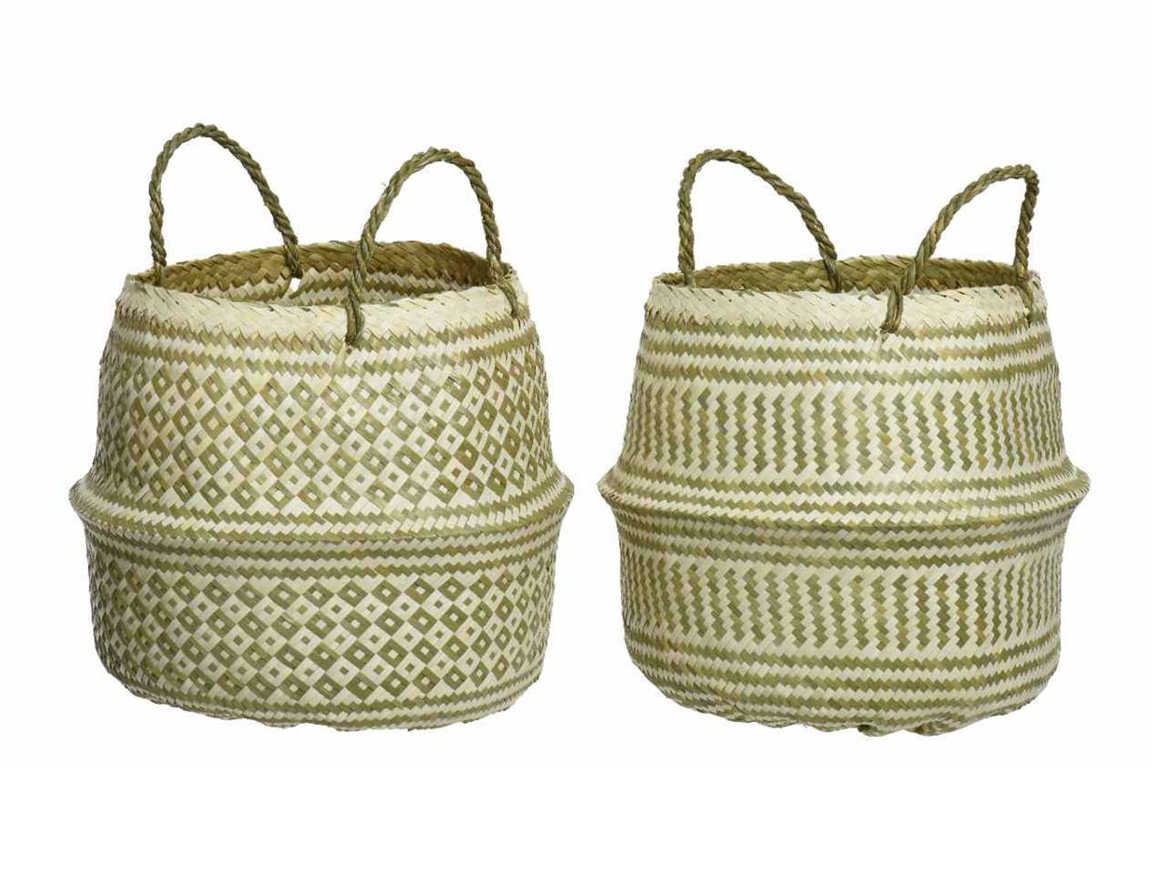 Cesto tondo in erba marina 2 differenti strutture pieghevoli d.35xh.40cm