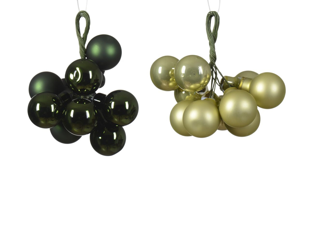 Palline in vetro su filo finitura lucida e opaca  colore verde misura d.2cm