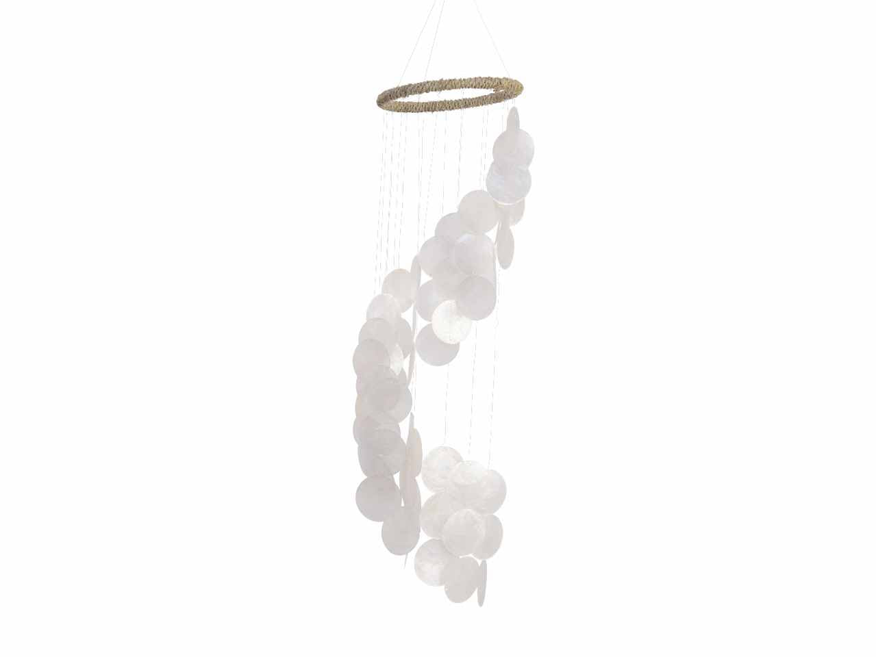Appendino decorativo con conchiglie di forma rotonda con gancio e corda per sospensione 16xh.63cm