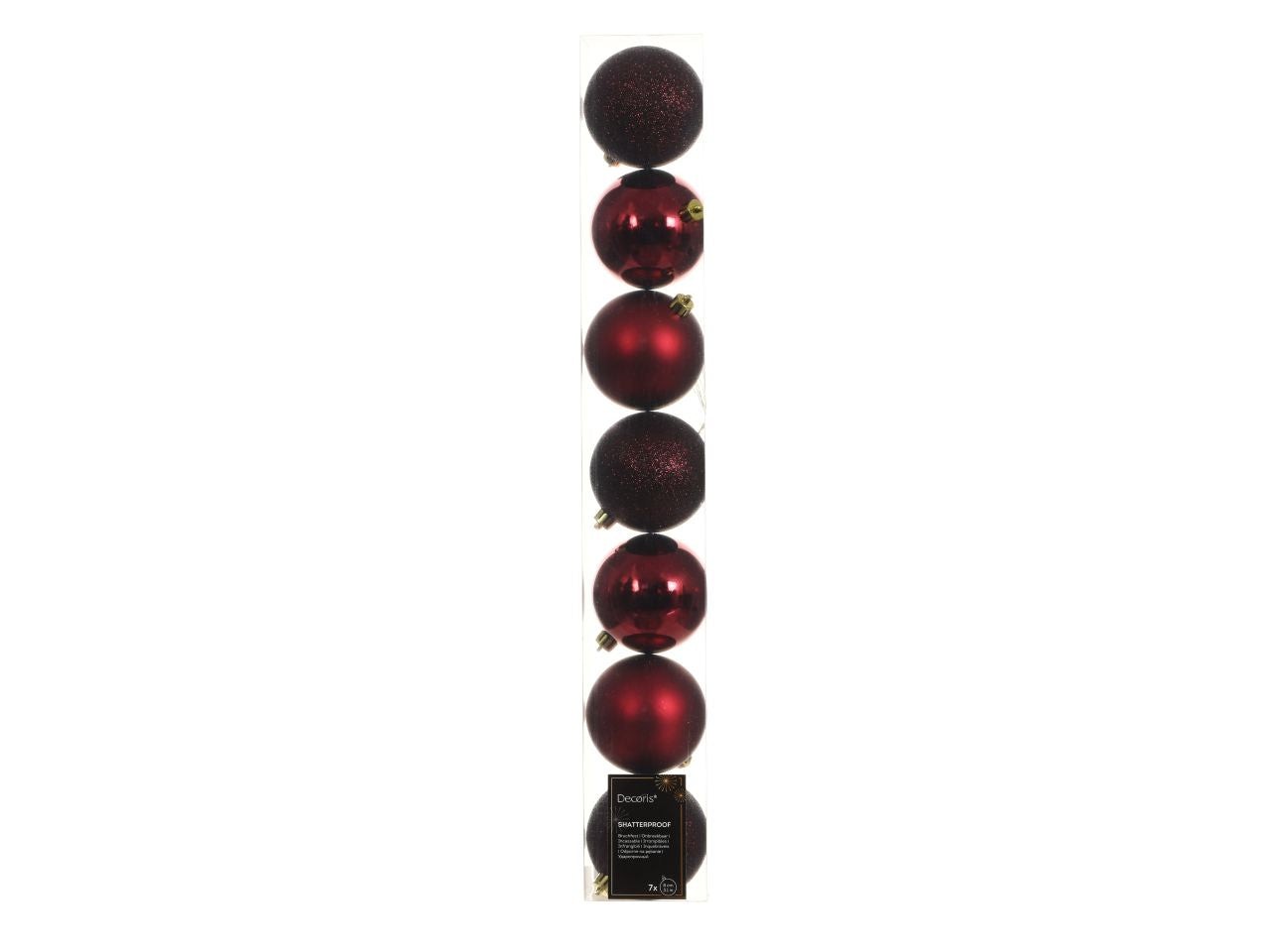 Palla di natale infrangibile finitura lucida, opaca e glitterata colore bordeaux misura d.8cm