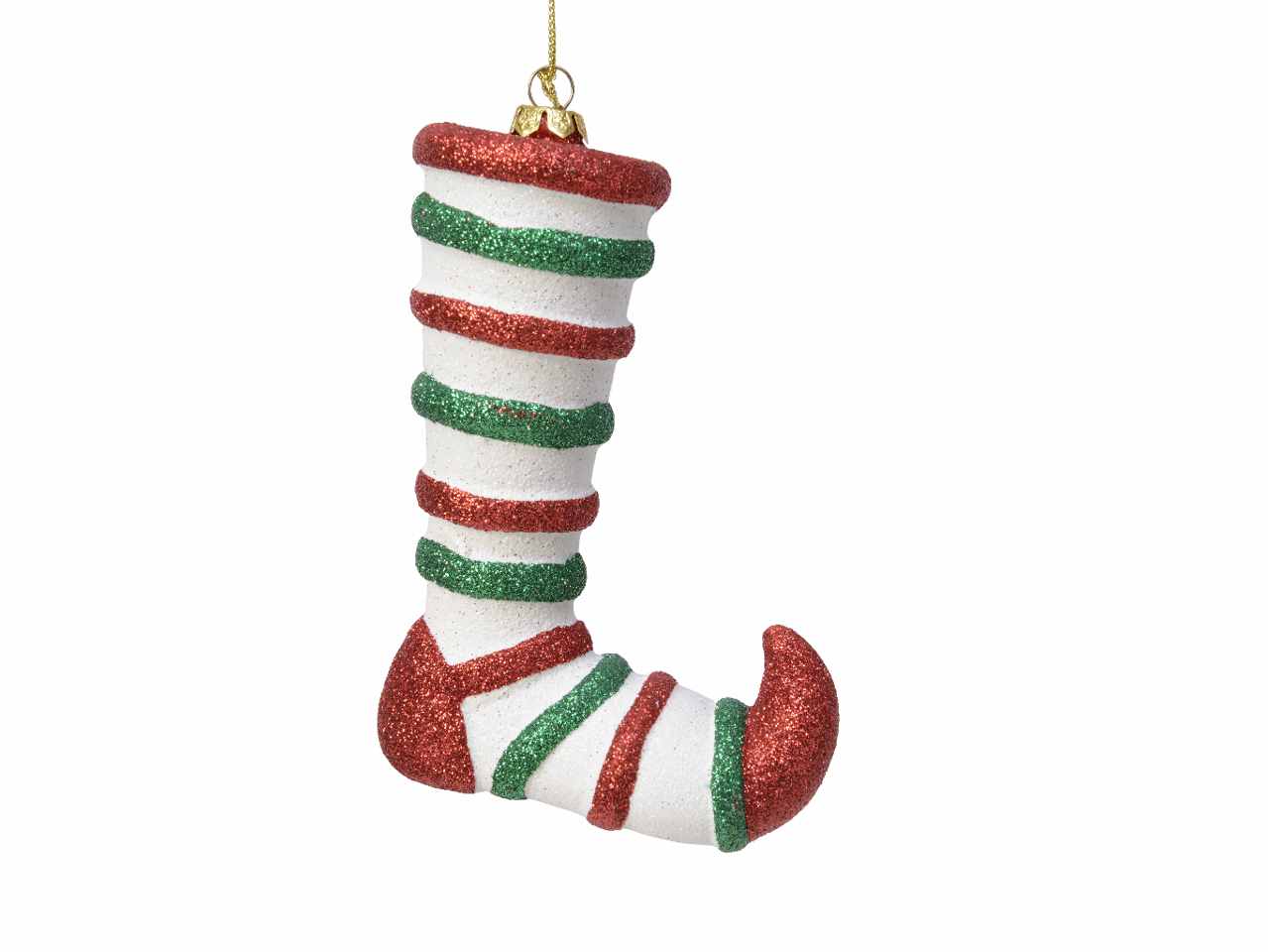 Calzino elfo in plastica con glitter 8,8x4,9x12,8cm
