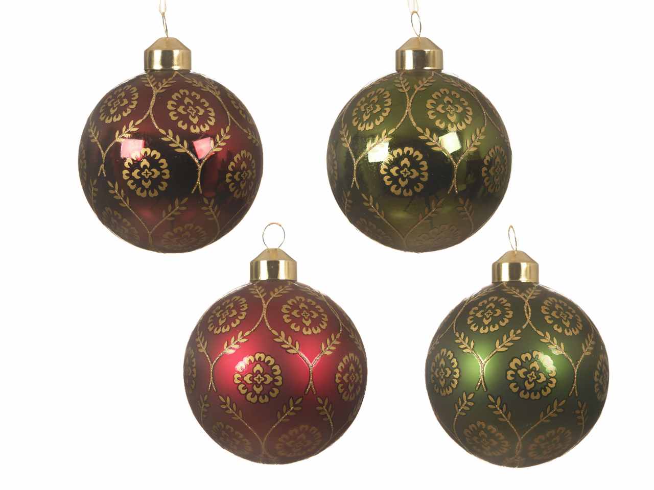 Sfera in vetro d.8cm con glitter nei colori rosso e verde