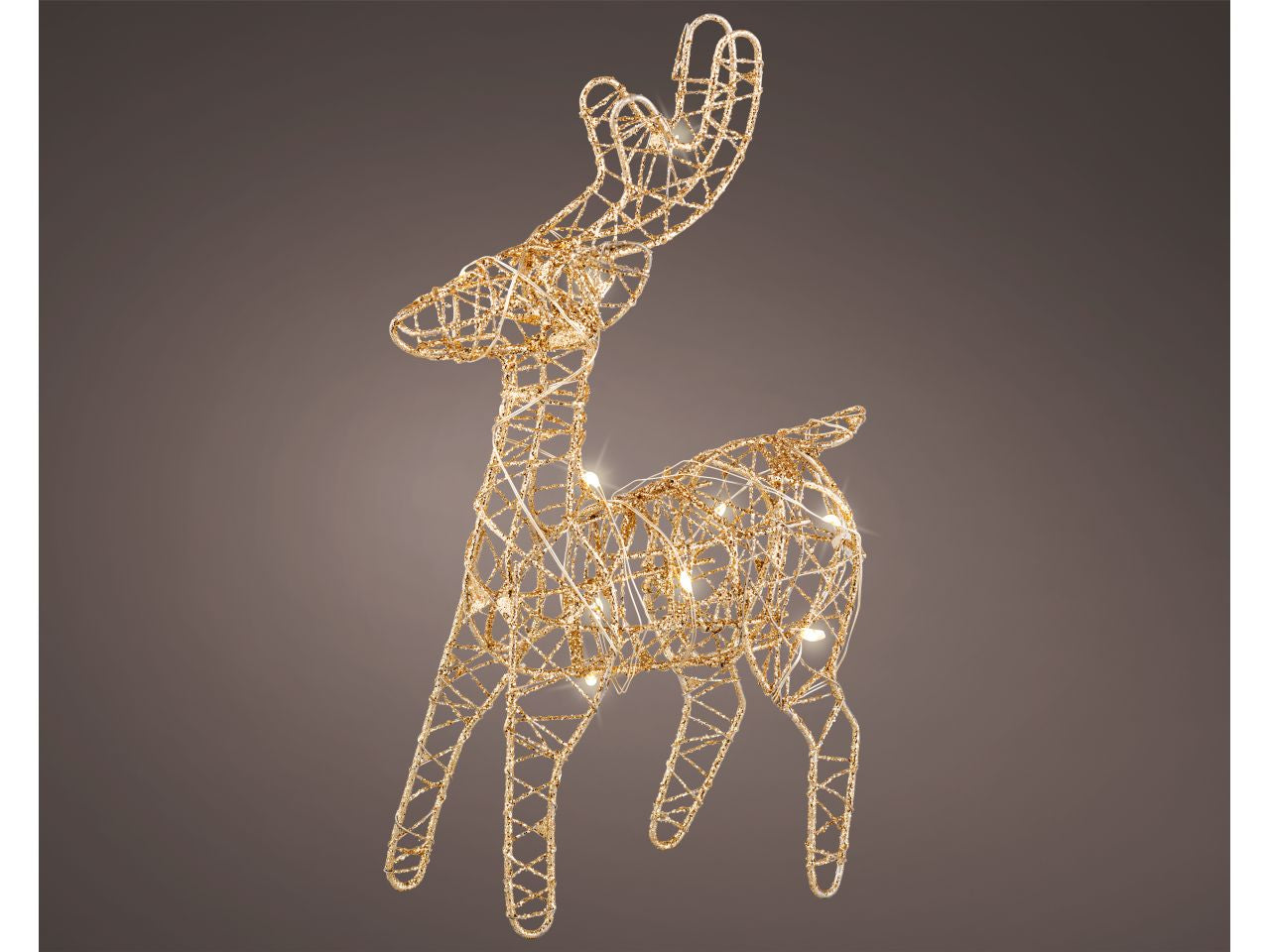 Renna in metallo con micro led ad uso interno colore oro bianco caldo misura lun.5cm x lar.12cm x alt.21cm  micro  10