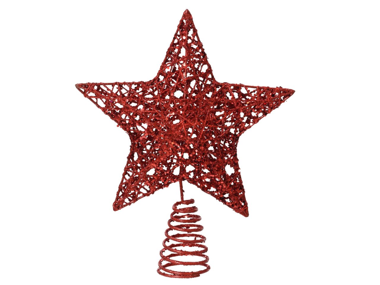 Puntale natalizio in ferro glitterato colore rosso natalizio misura lun.5cm x lar.20cm x alt.23cm