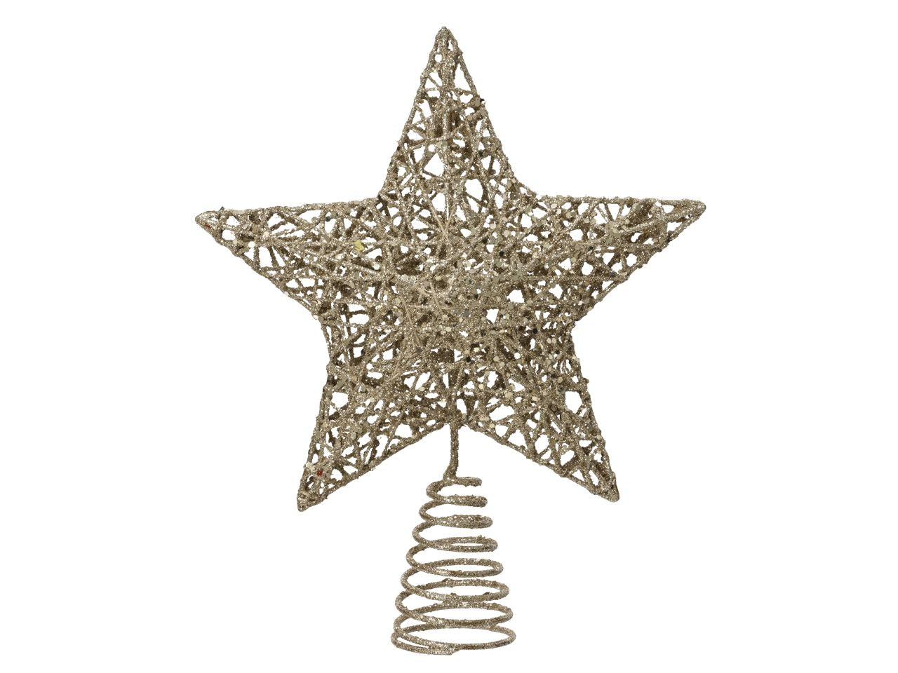 Puntale natalizio in ferro glitterato colore champagne misura lun.5cm x lar.20cm x alt.23cm