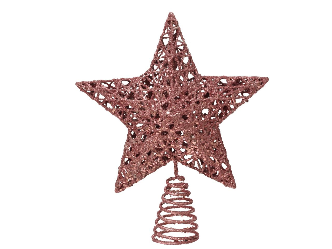 Puntale natalizio in ferro glitterato colore rosa velluto misura lun.5cm x lar.20cm x alt.23cm