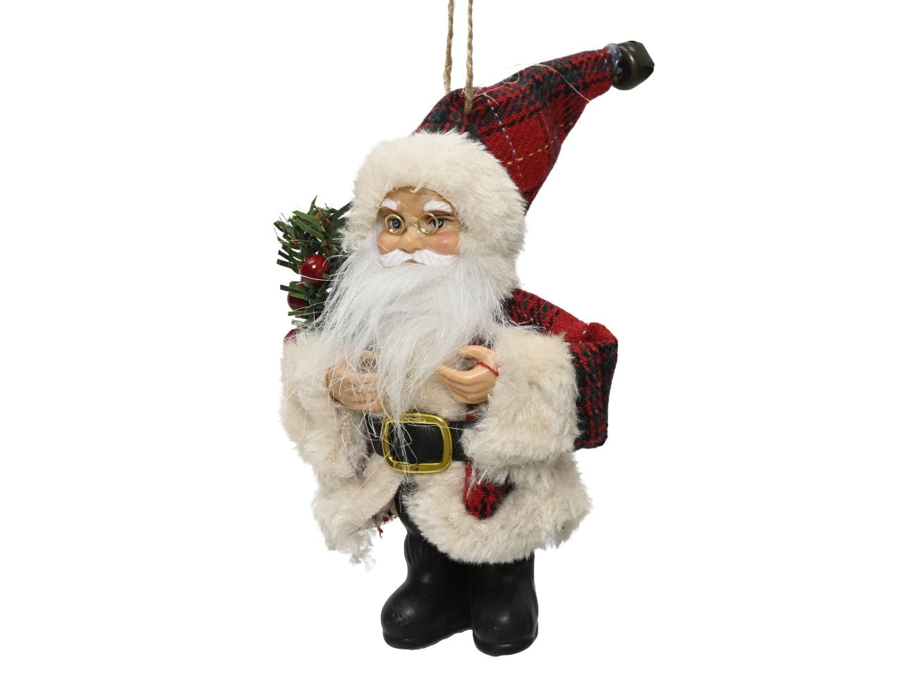 Pendente babbo natale con cappello e cappotto rosso a quadri colore rosso misura lun.5cm x lar.10cm x alt.13cm