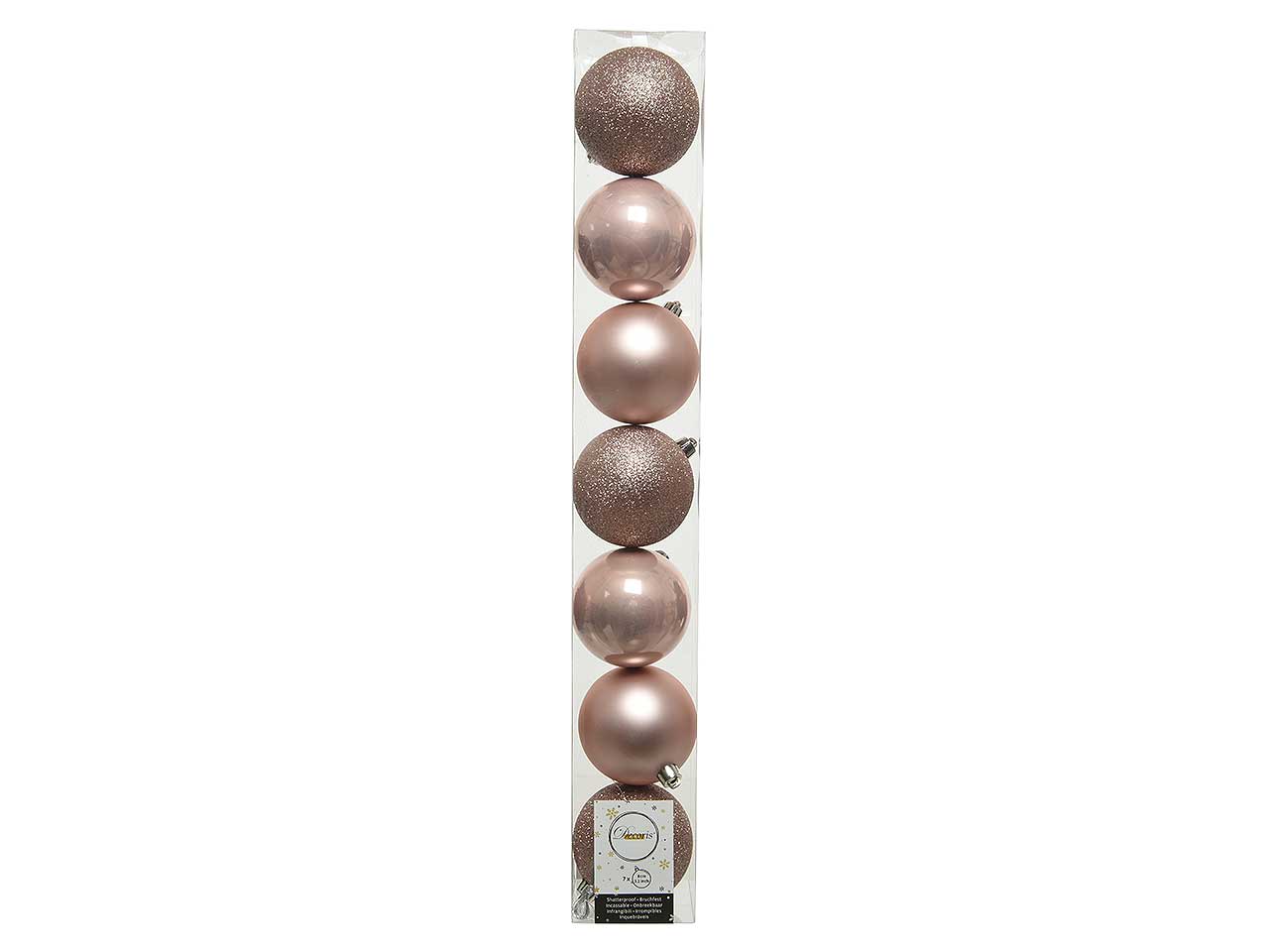 Palla di natale infrangibile finitura lucida, opaca e glitterata colore rosa tenue misura d.8cm