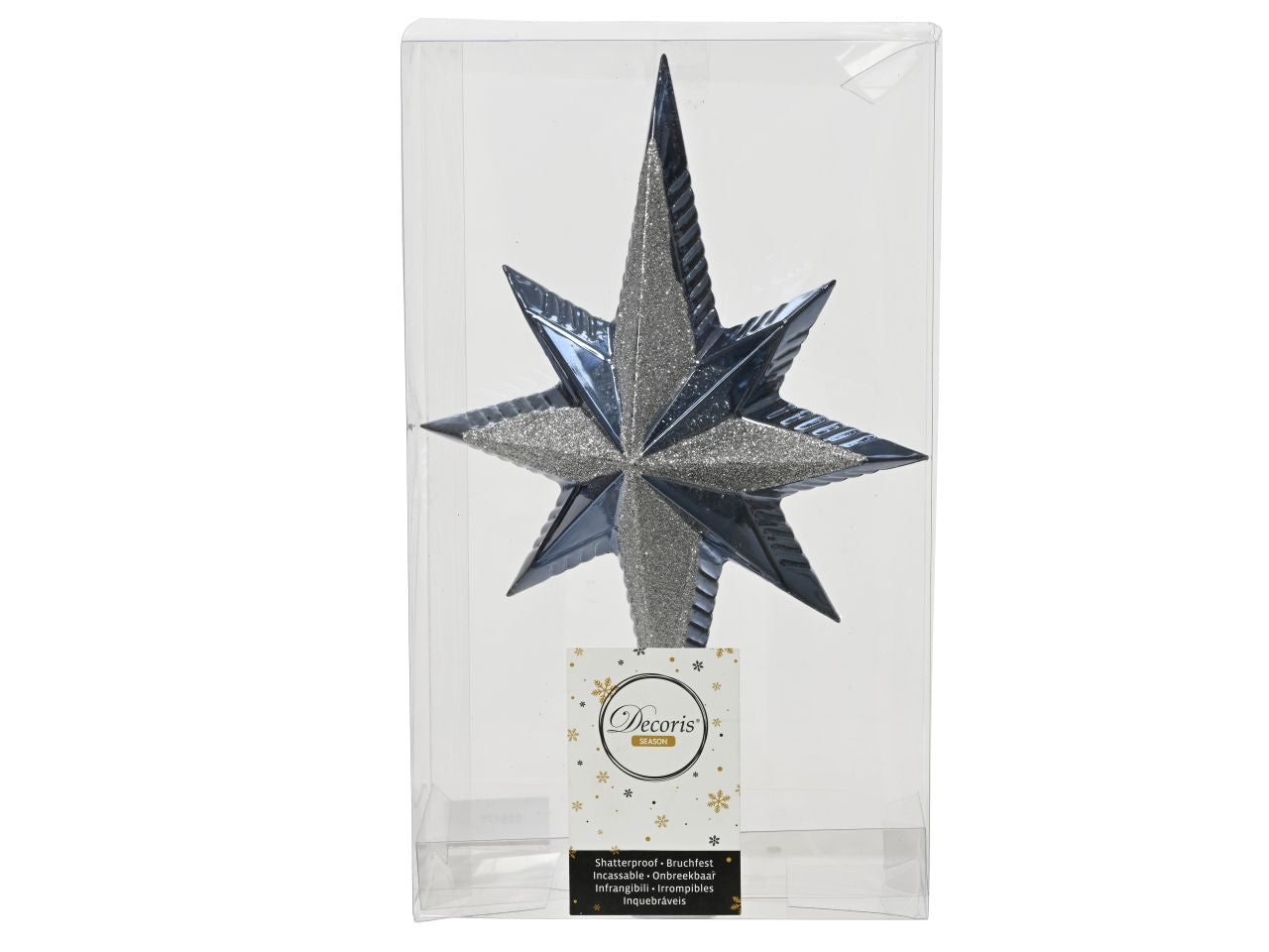 Puntale infrangibile glitterato colore blu notte misura lun.6.5cm x lar.14.5cm x alt.25.5cm