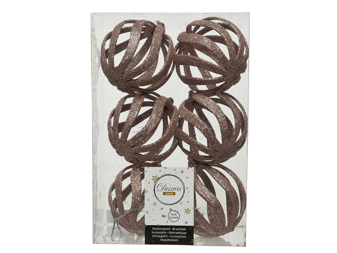 Sfera 8cm 6 pezzi glitter cipria 027979
