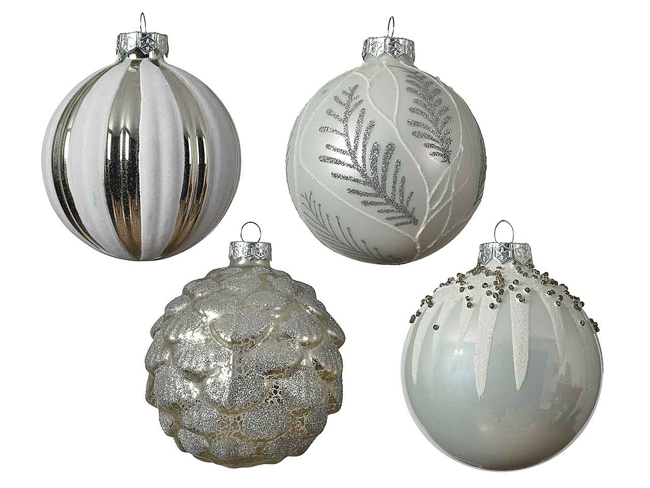 palline natalizie argentata assortiti bianco in vetro diametro 8cm