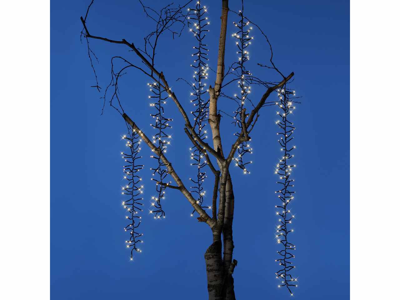 Cascata luci 480led bianco caldo filo nero 2metri 8 funzioni uso esterno