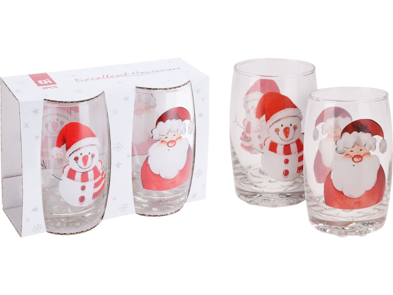 Bicchieri in vetro natalizi capacita' 300ml - la confezione comprende 2 bicchieri