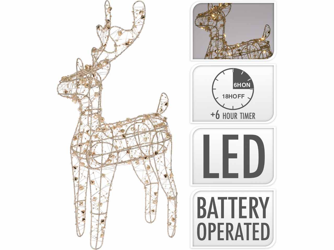 Renna filo oro 24x37cm con 30led
