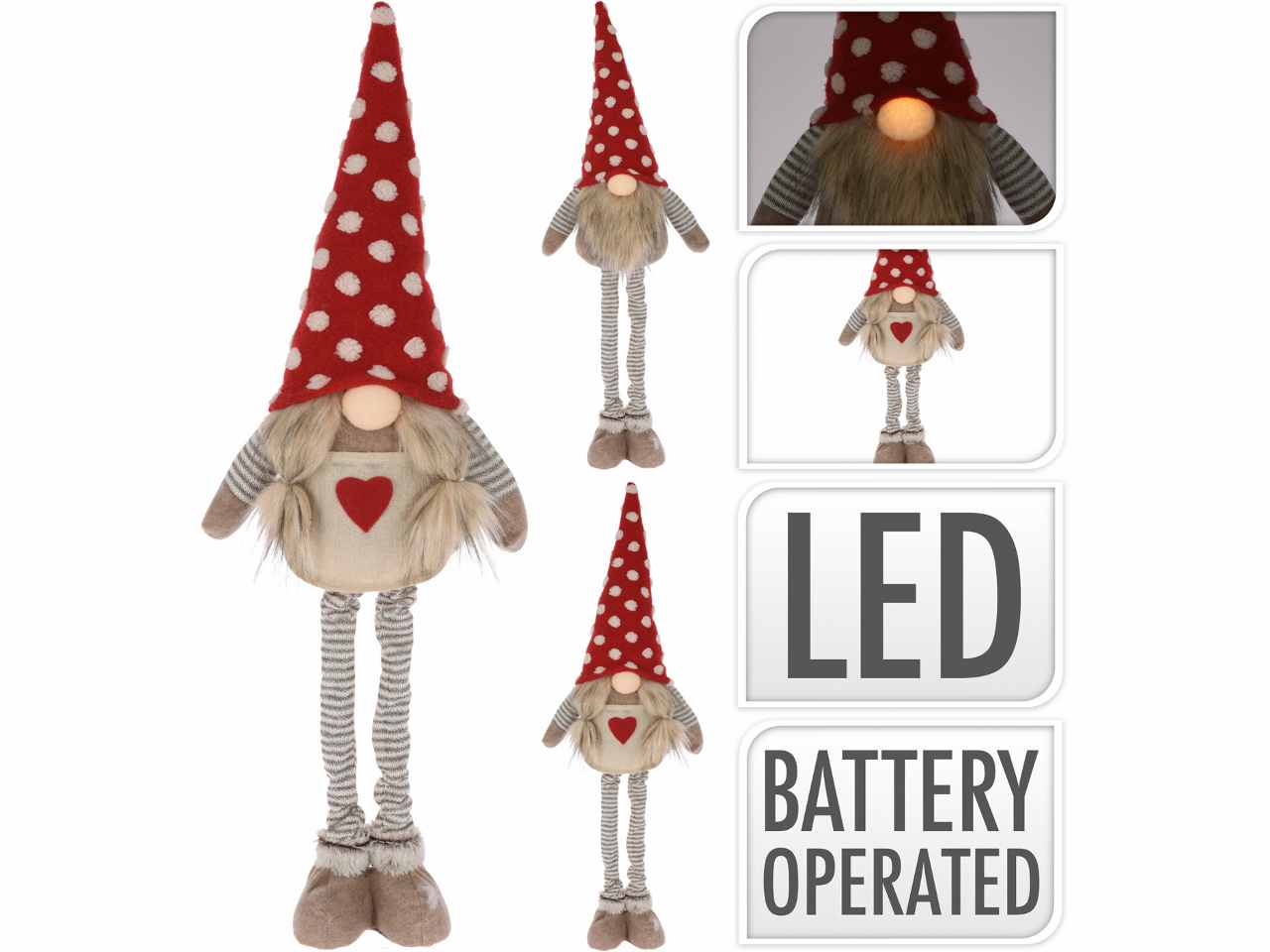 Gnomo peluche 17x75cm led e funzionamento a batteria